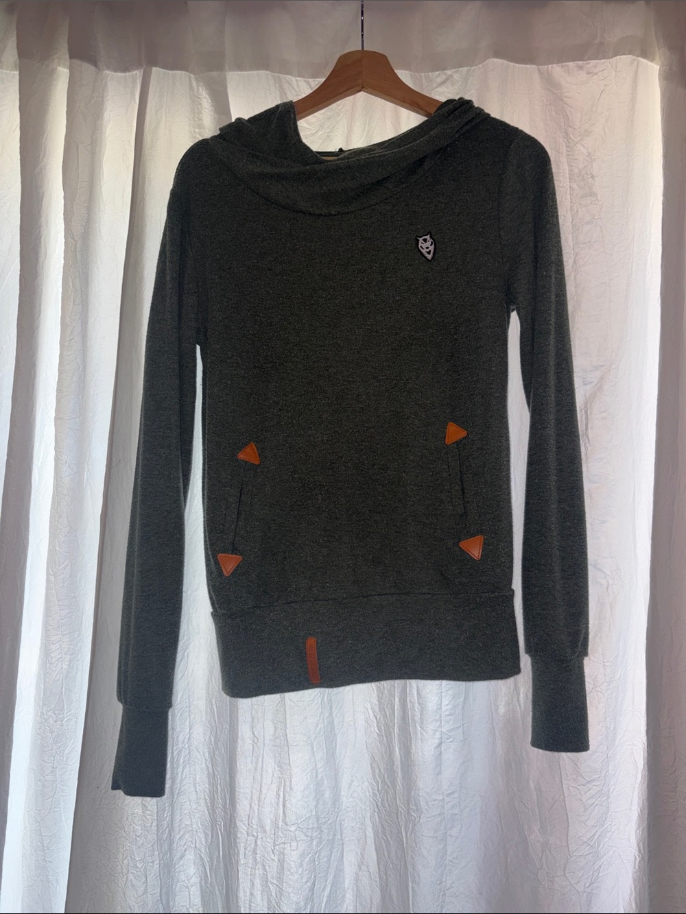 Cozy Dark Gray Women's Hooded Sweatshirt with Accent Tabs